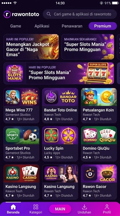 Tampilan katalog aplikasi rawontoto