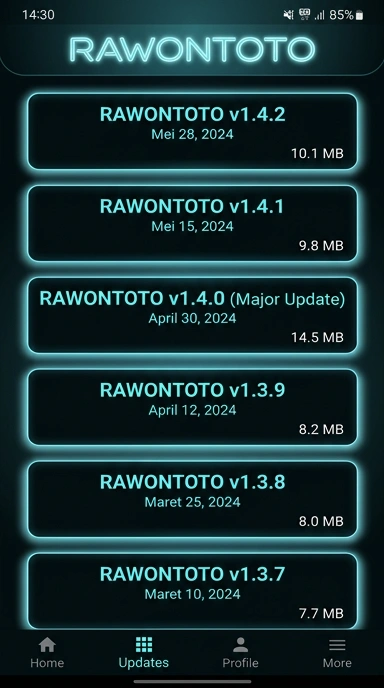 Tampilan riwayat versi rawontoto